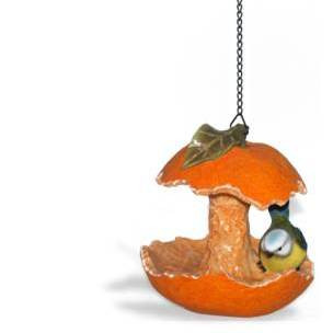 An image of Orange Birdfeeder with Blue Tit