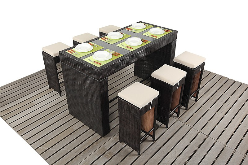 An image of Rapallo Luxe Rattan Bar Table & Six Stools