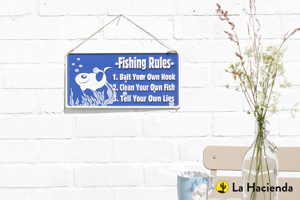 An image of Embossed Metal Sign - Fishing Rules